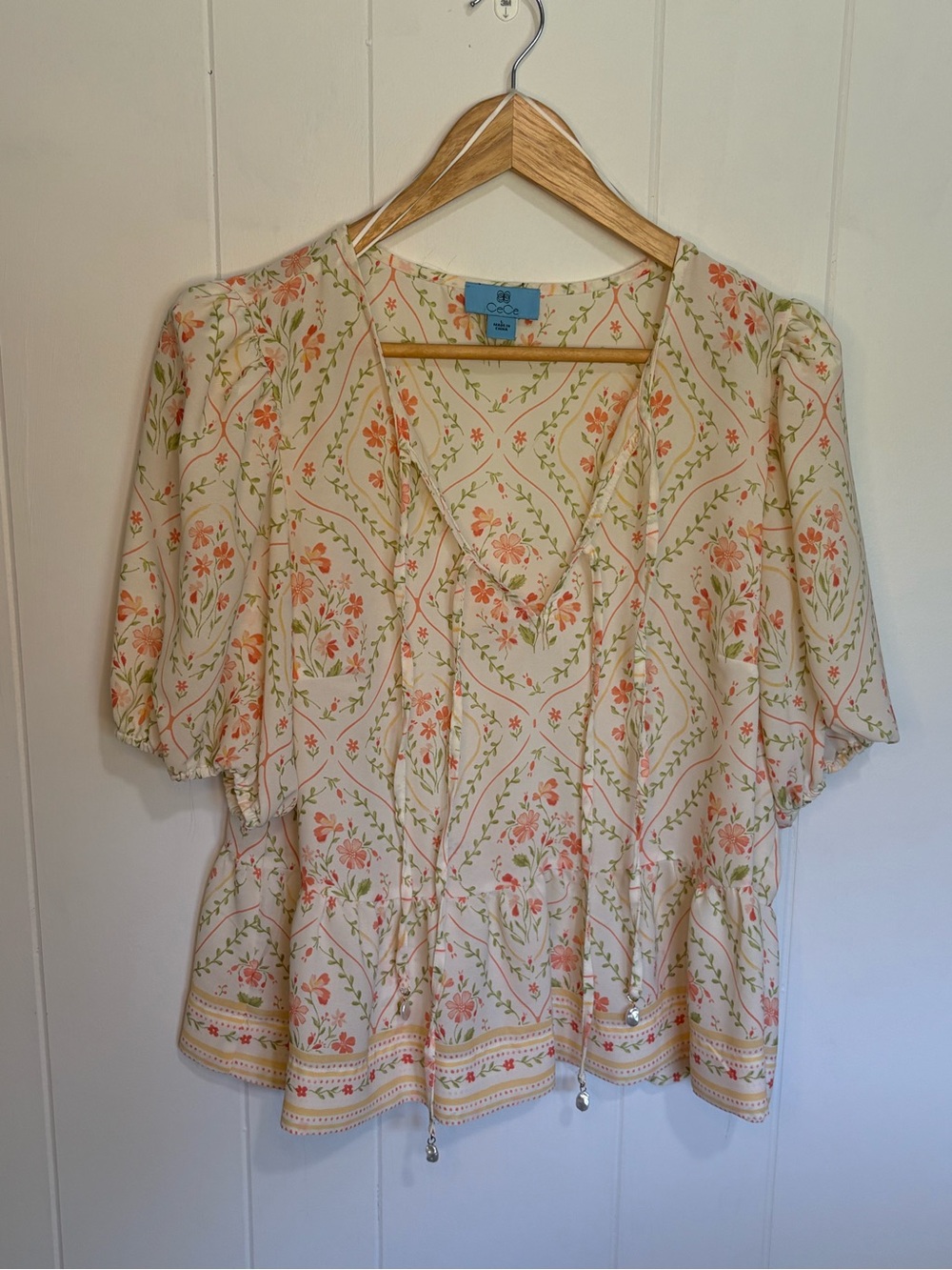 CeCe Floral Boho Peasant Blouse/Tunic Size L